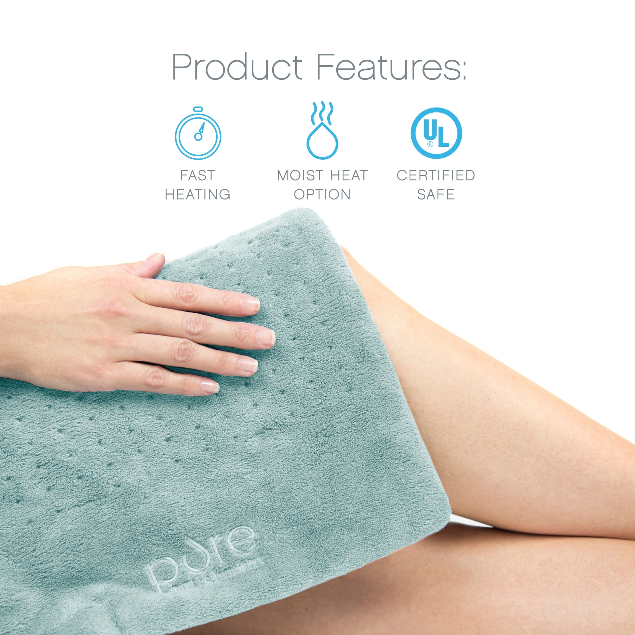 Pure Enrichment PureRelief Deluxe Heating Pad (12" x 24"), Full Body Therapy Pad with 4 InstaHeat Settings, Soft Machine-Washable Microplush Fabric and 2-Hour Auto Safety Shut-Off (Sea Glass)
