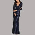 thumbnail image 4 of Robe à Sequins Col en V Mode Solide pour Femmes Manches Longues Robes de Soirée Longues, 4 of 7