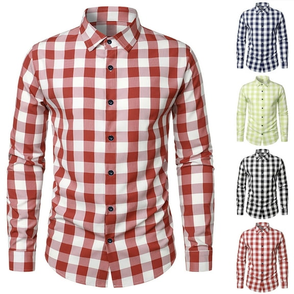 VBTAPA Men's Long Sleeve Plaid Button Down Shirts Regular Fit Business Casual Shirt Wrinkle Fress Dress Shirts Wedding Party Shirt Clearance Sale Black L