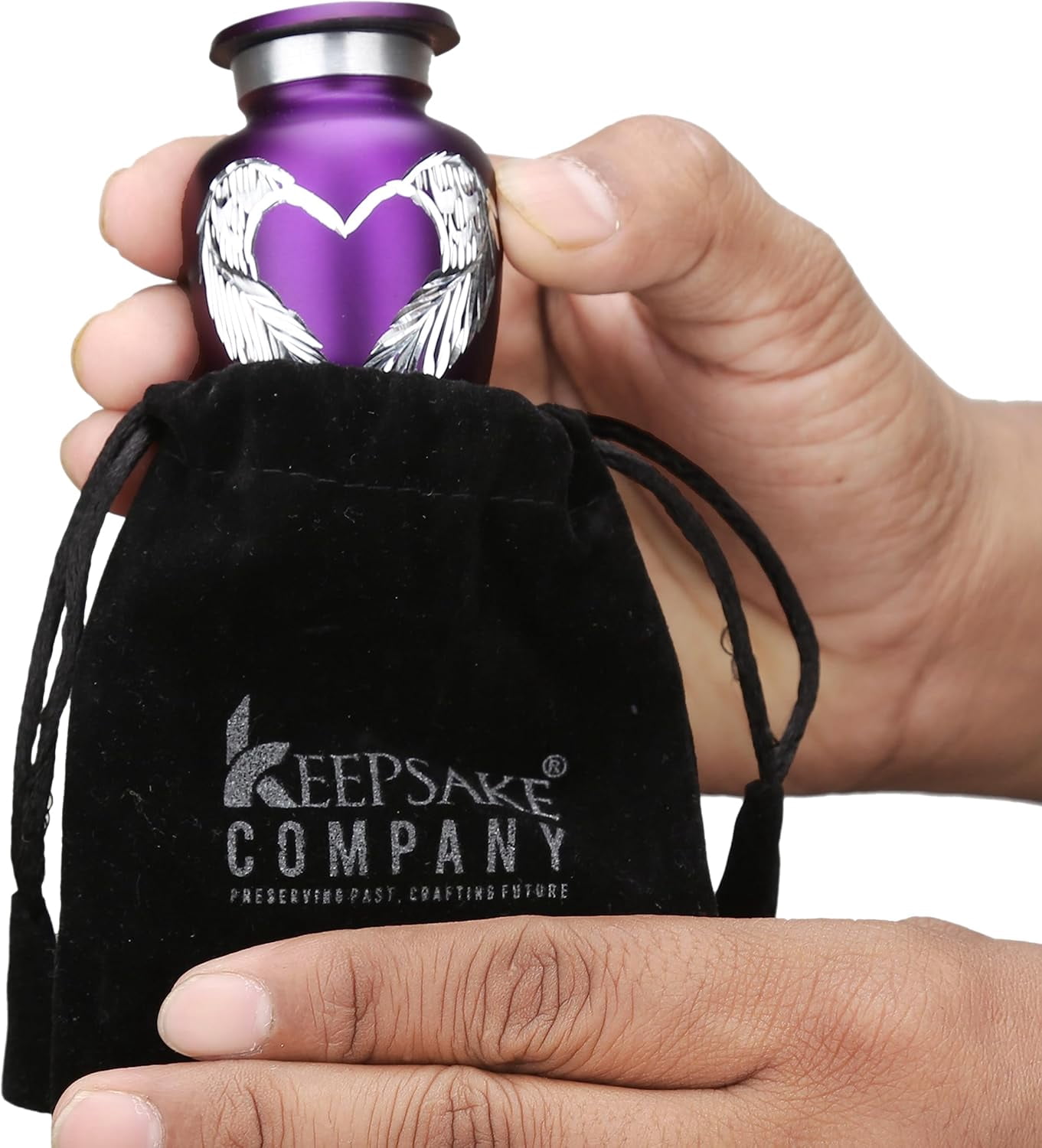 Keepsake Company Purple Angel Wings & Heart Mini Urn – Small Cremation Keepsake Urn for Human Ashes – Single Decorative Ash Holder