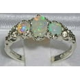 thumbnail image 3 of LBG 10K White Gold Natural Australian Opal Womens English Vintage Style Three Stone Ring - Size 5.75, 3 of 6