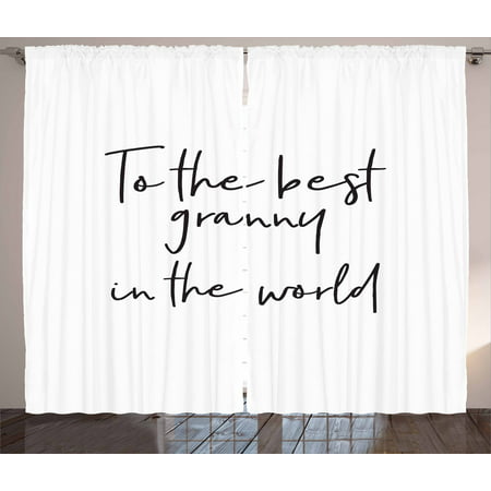 Grandma Curtains 2 Panels Set, Brush Calligraphy Hand Drawn Quote the Best Granny in the World Monochrome Design, Window Drapes for Living Room Bedroom, 108W X 108L Inches, Black White, by