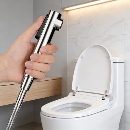 Stainless Steel Toilet Sprayer for Hygiene, Handheld Bidet Attachment with Shut Off T-Valve