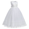 thumbnail image 2 of IBTOM CASTLE White First Communion Dresses for Girls Lace Flower Wedding Bridesmaid Pageant Birthday Baptism Party Formal Maxi Tulle Gown 7-8 Years White - Sleeveless, 2 of 8