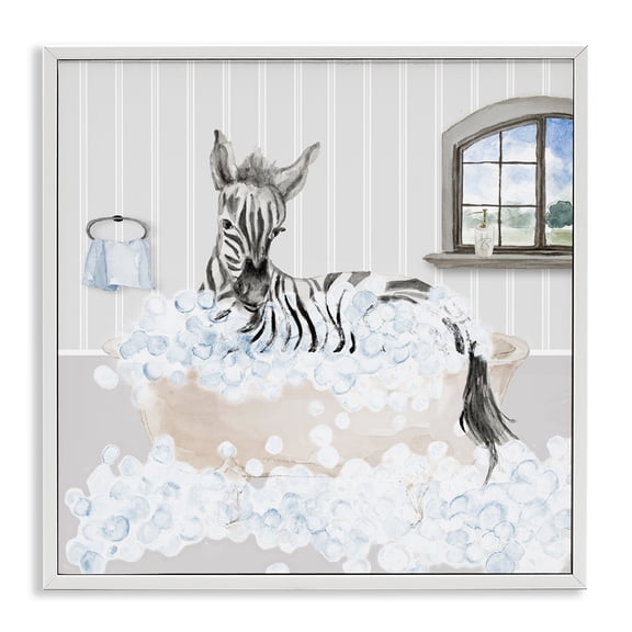 Stupell Industries Traditional Zebra Splash Bubble Bath White Framed Giclee Art, 12 x 12, by Lanie Loreth