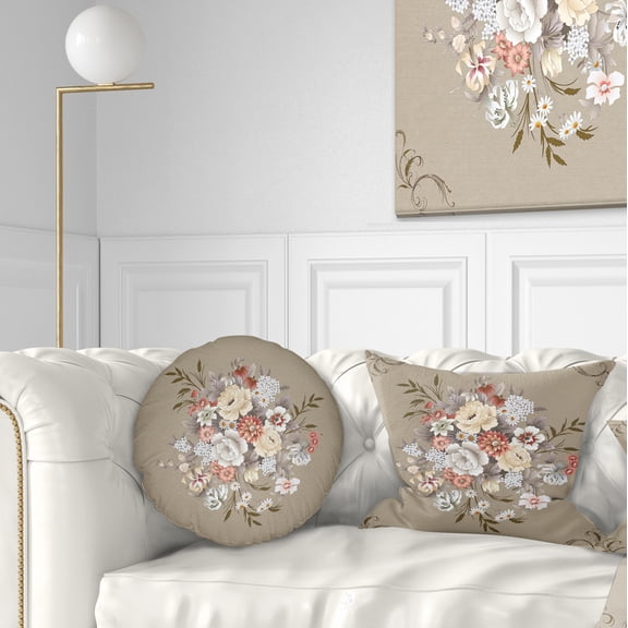 Designart White and Yellow Floral Pattern - Floral Throw Pillow - 12x20