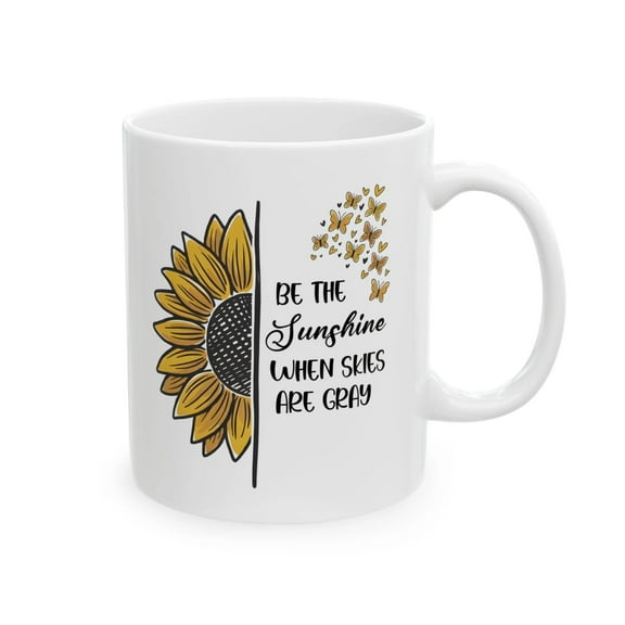 Sunflower Mug Be the Sunshine Butterflies Inspirational Gift Coffee Tea Cup