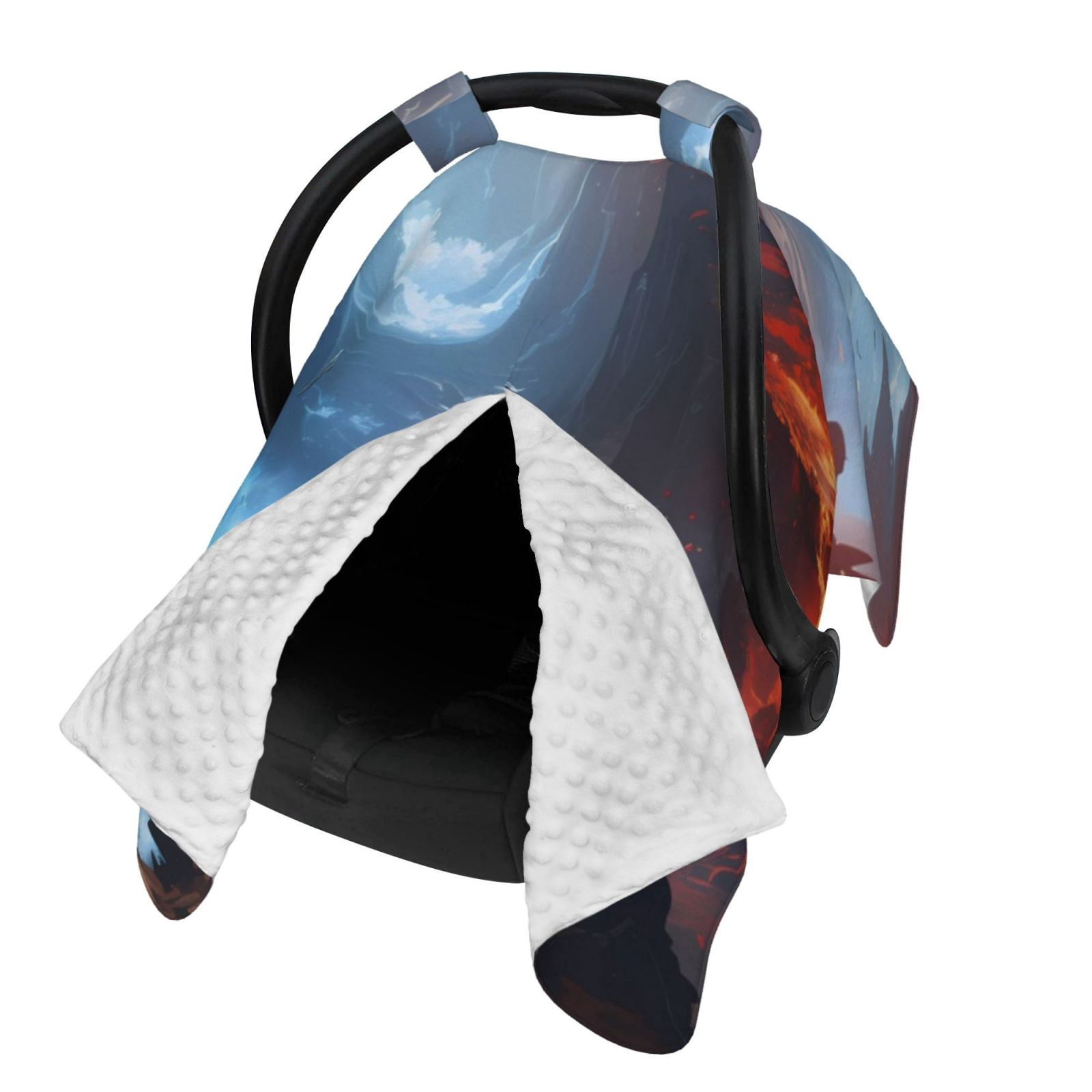 Naloa Red And Blue Fire Mountains Baby Car Seat Cover, Breathable Baby Carrier Cover, Multiuse Baby Carrier Cover & Nursing Breastfeeding Cover