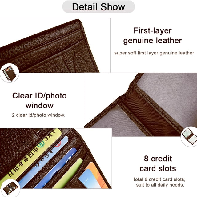 Estuche de cuero para tarjetas de crédito, tarjetero ultrafino, billetera protectora para tarjetas con ventana para identificación