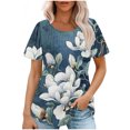 thumbnail image 2 of Oalirro Women's Floral Tunic Tops Casual Blouse V Neck Short Sleeve Dressy Casual Tunic T-Shirts, 2 of 5