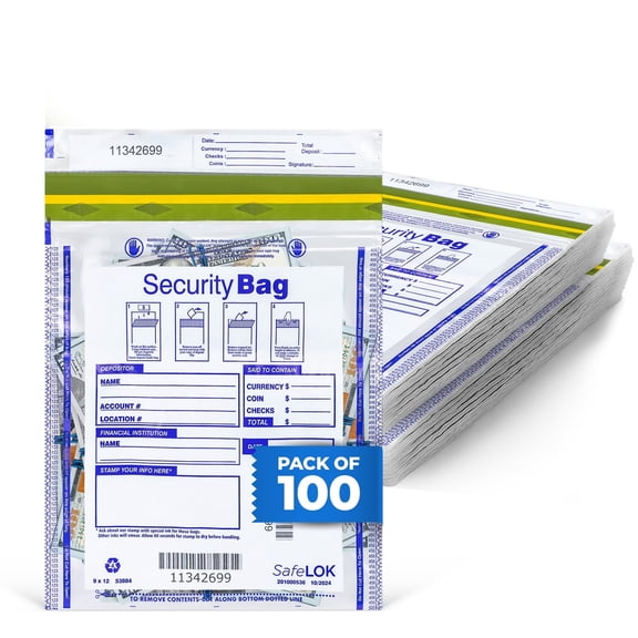 ABC Brand Dual Pocket Deposit Bag – 9" x 12", Poly Material, pack of 100, Tamper-Evident Seal – Durable and Secure for Transporting Checks and Cash