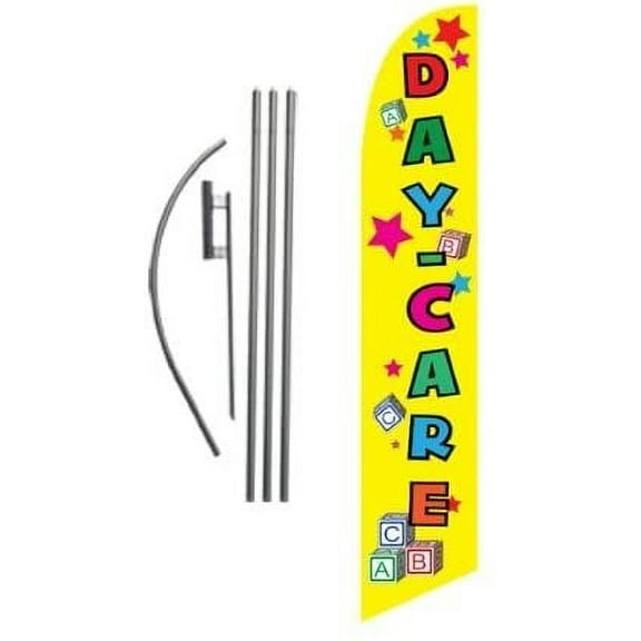 Day Care Advertising Feather Banner Swooper Flag Sign with Flag Pole Kit and Ground Stake