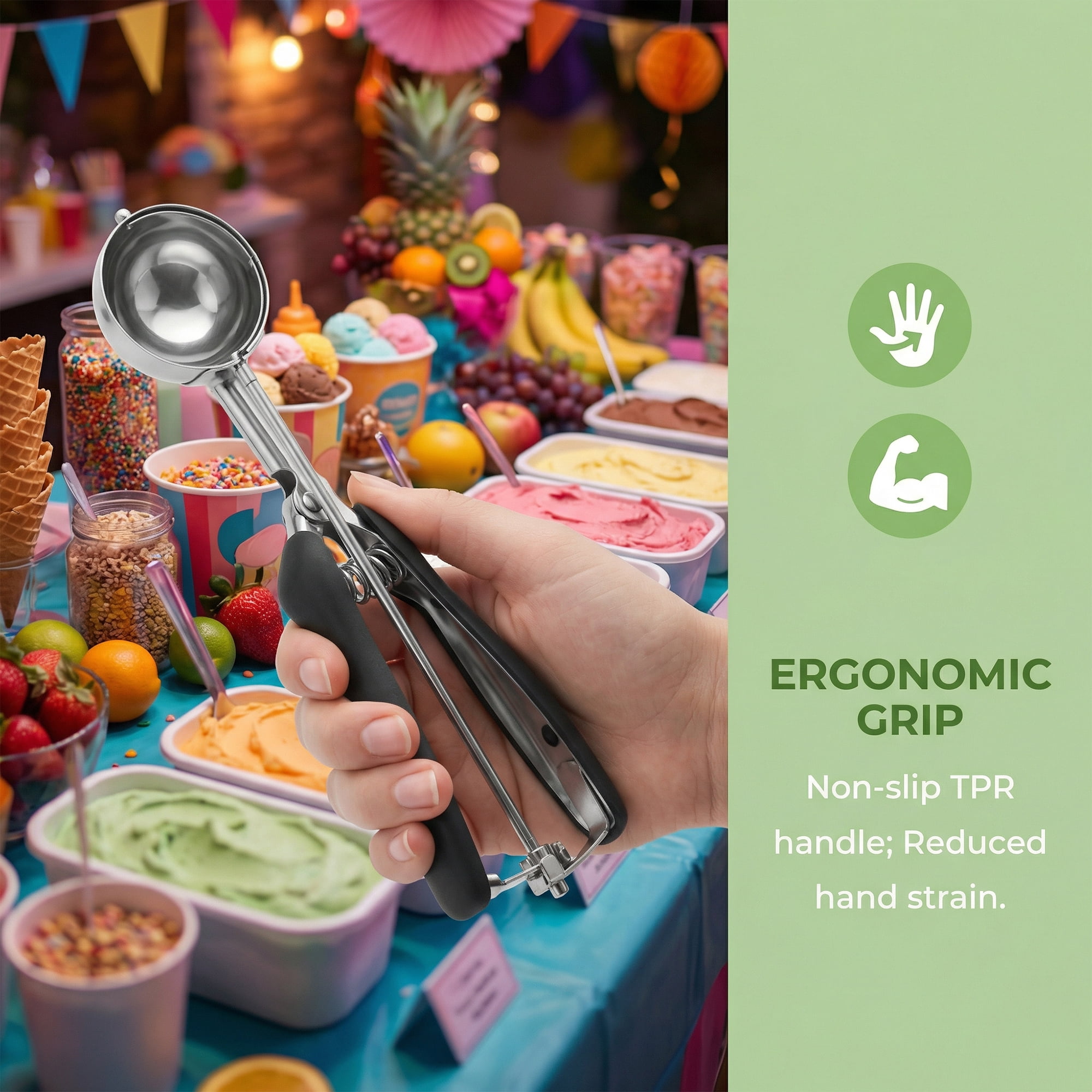 Unique Bargains Stainless Steel Ice Cream Scoop with Reinforced Handle Black 8.7in