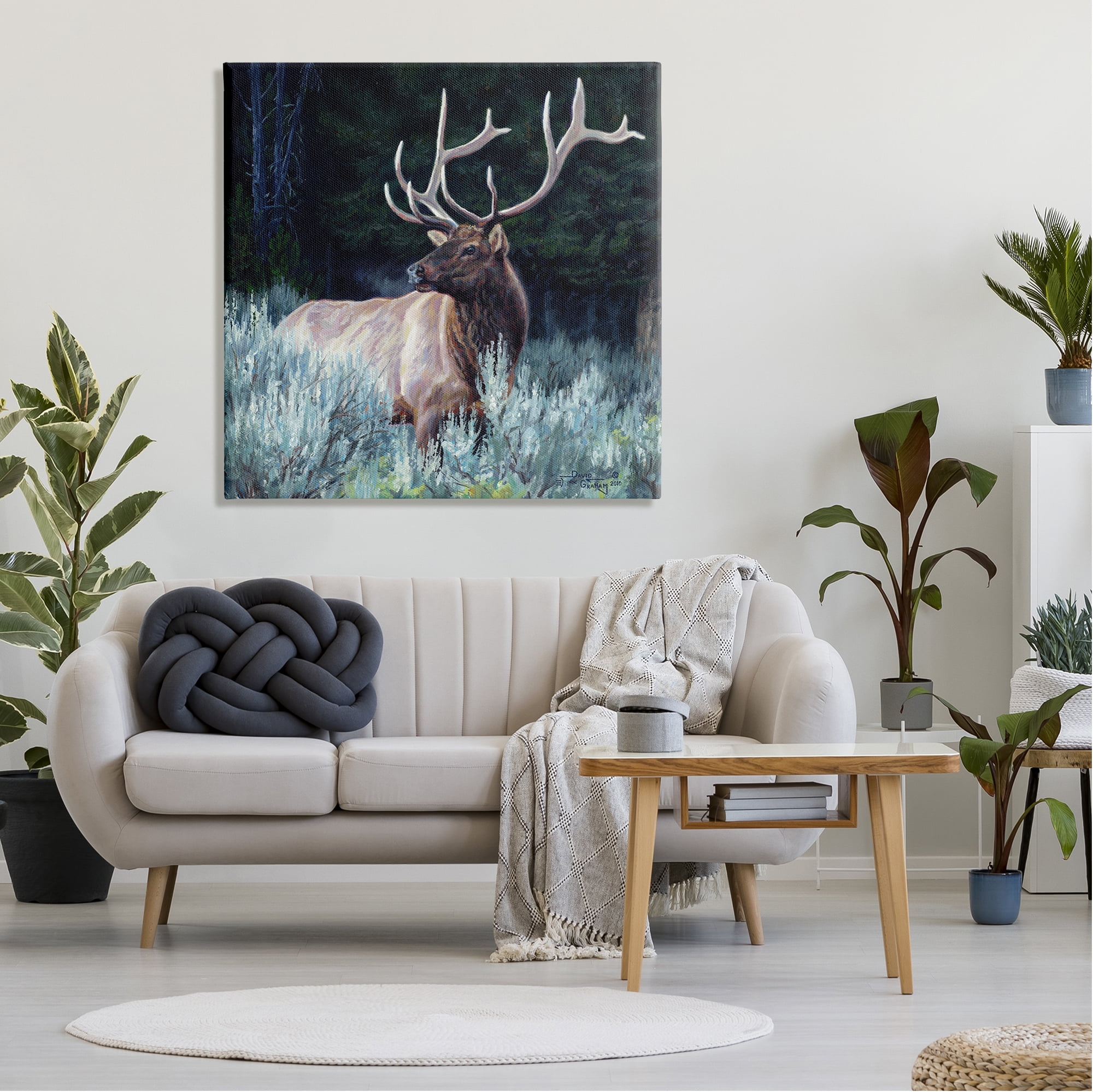 Stupell Industries Elk in Forest Painting Animals & Insects Painting Gallery Wrapped Canvas Print Wall Art, 36 x 36