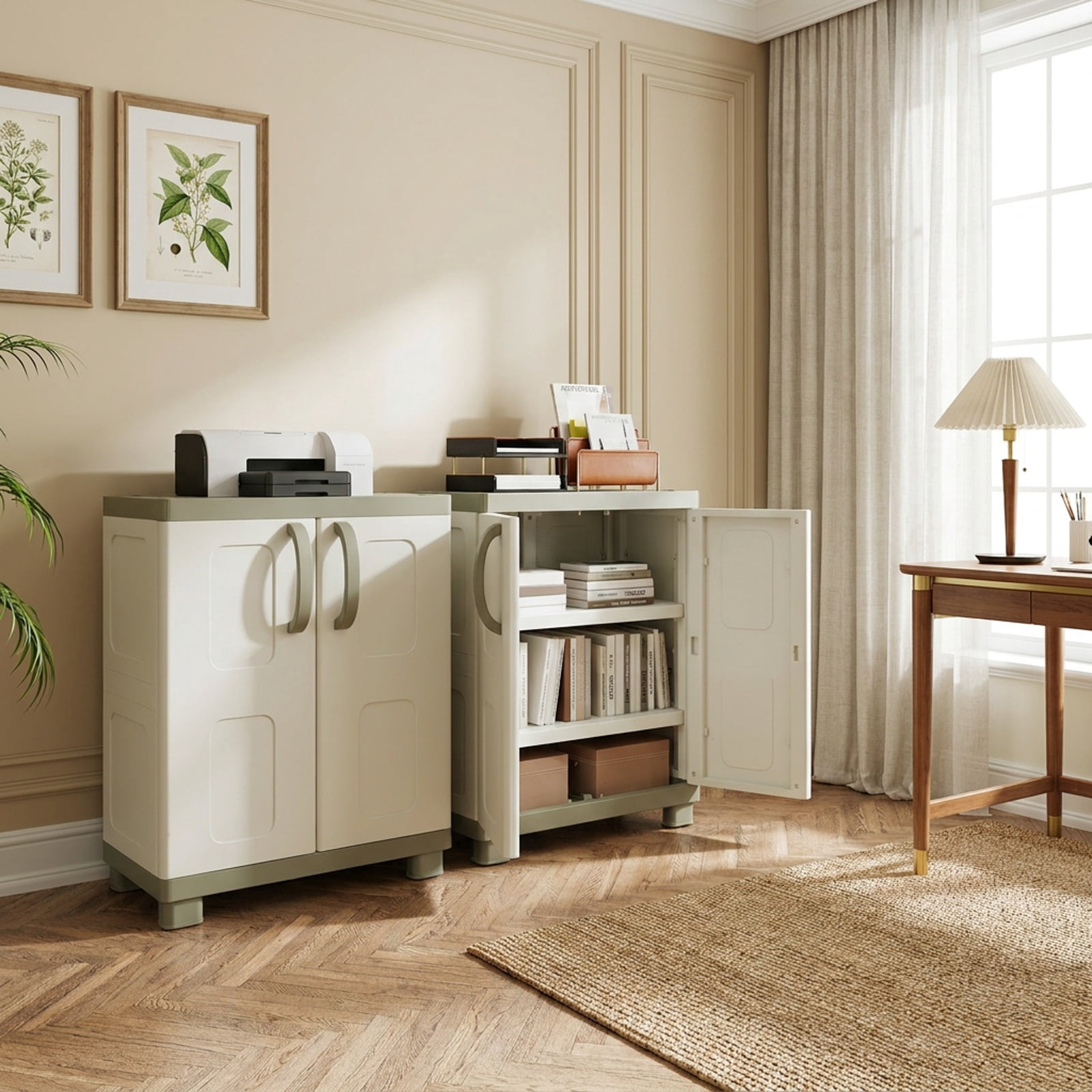 Furnibear Freestanding Buffet Cabinet Sideboard with 2 Doors and Adjustable Shelves for Kitchen and Garage for Kitchen Dining Living Room, Beige