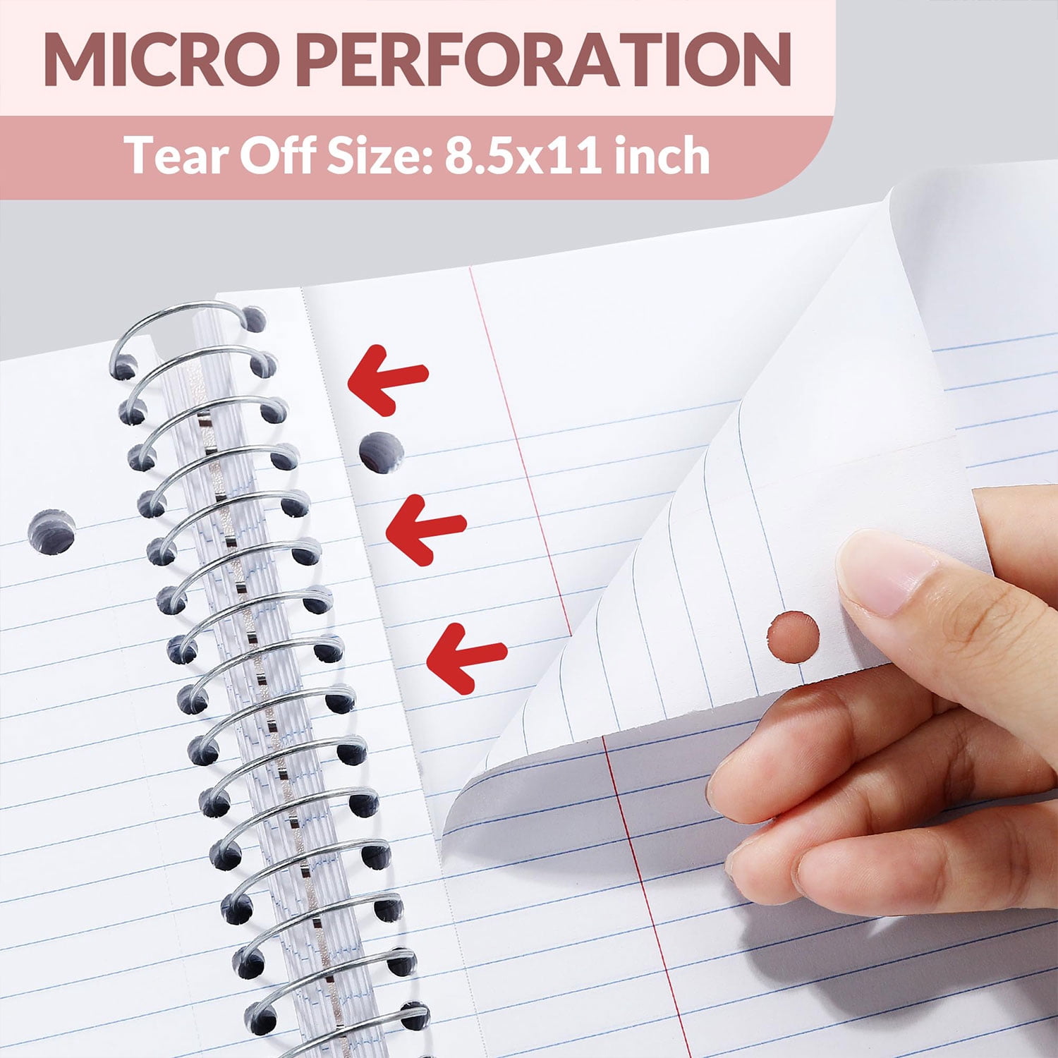3 Ring Binder 1 inch + 5 Subject Notebook College Ruled 400 Pages, 5 Color Pocket Dividers, Letter Size, Office Combo,Pink