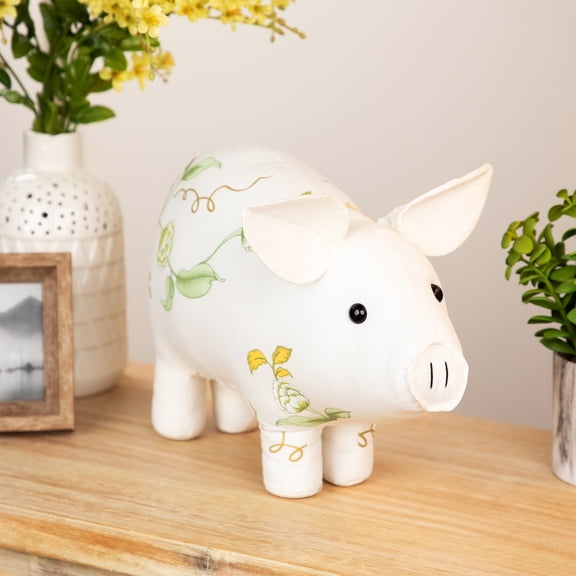 Northlight Soft Floral Standing Pig Spring Decoration - 13.25" - White, Green and Yellow