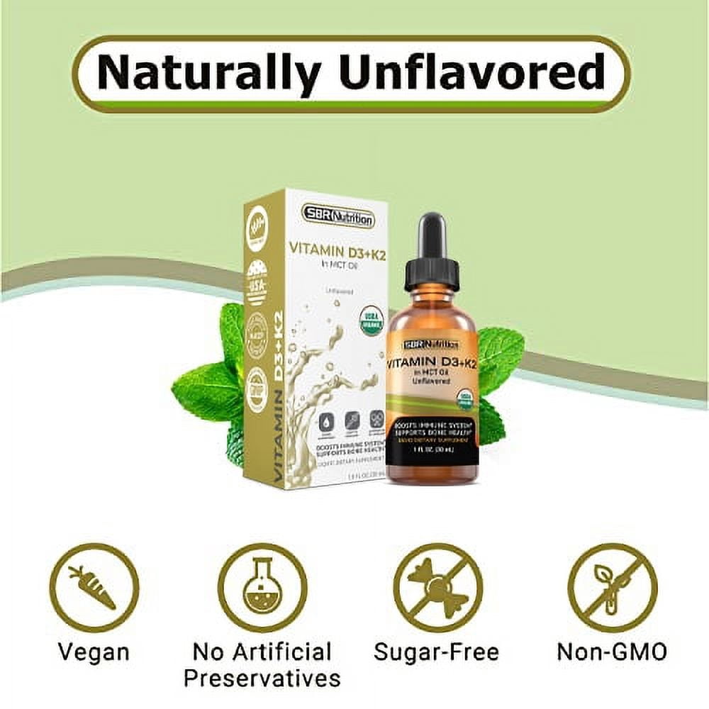 MAX ABSORPTION Vitamin D3 + K2 (MK-7) Sublingual Liquid Drops with MCT Oil | Naturally Unflavored | Helps Support Strong Bones and Healthy Heart, Boost Immune System