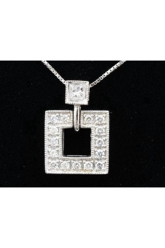 14K White Gold Plated Round Cut Moissanite Square Shape Women's Pretty Pendant
