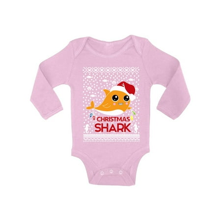 

Awkward Styles Ugly Christmas Baby Outfit Bodysuit Orange Xmas Shark Baby Romper