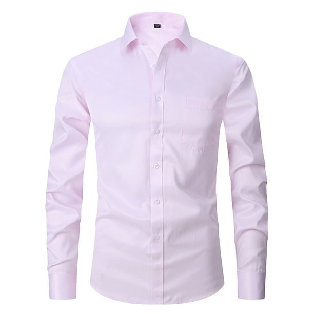 pstuiky camisa de manga larga para hombre, Camisa de negocios tipo cárdigan con cuello vuelto liso a la moda para hombre camisetas de hombre m