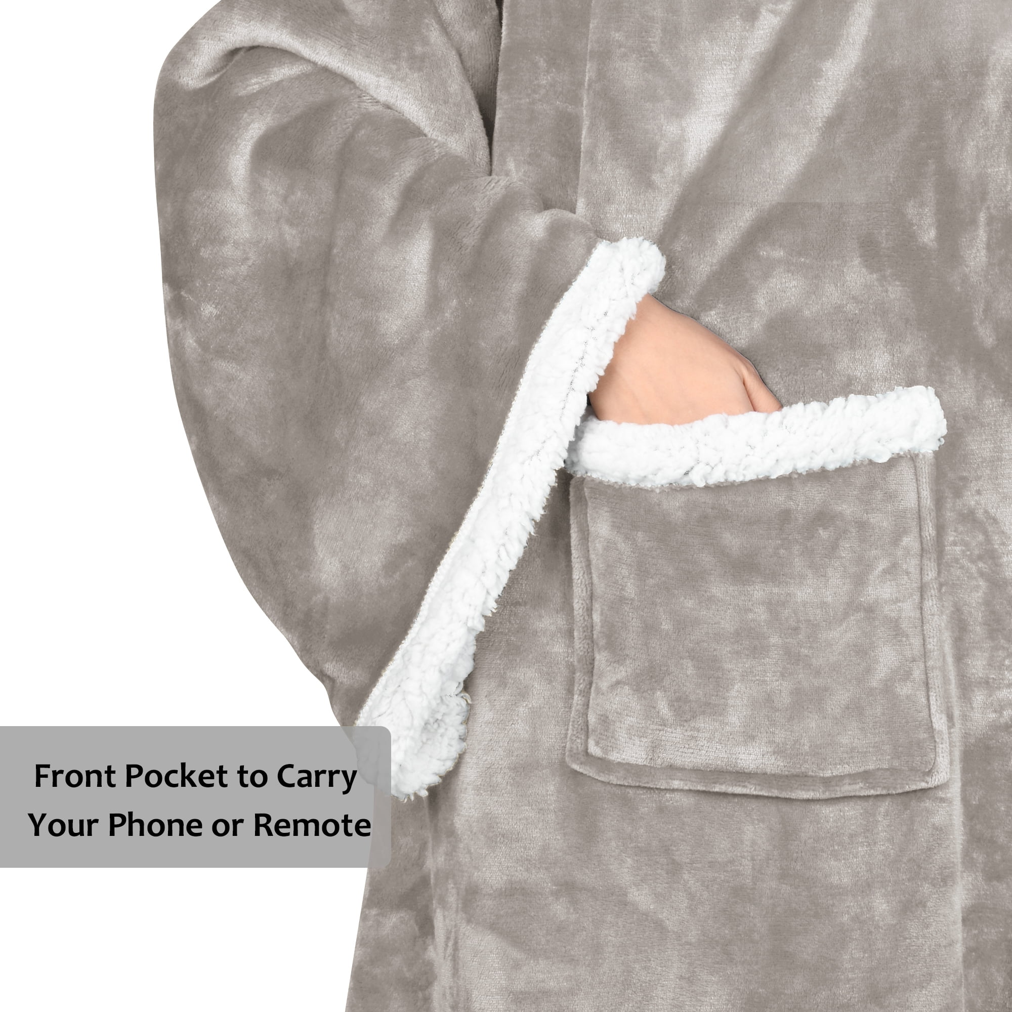 Catalonia Sherpa Wearable Blanket with Sleeves & Foot Pockets for Adult Women Men, Comfy Snuggle Wrap Sleeved Throw Blanket Robe, Gift Idea, Camel, 75" x 53"
