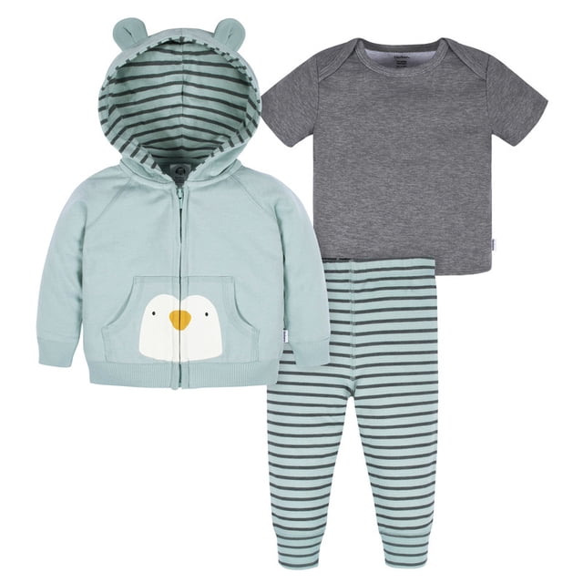 Set Playera, Sudadera con Capucha y Pantalón Gerber Azul Talla 6-9 Meses