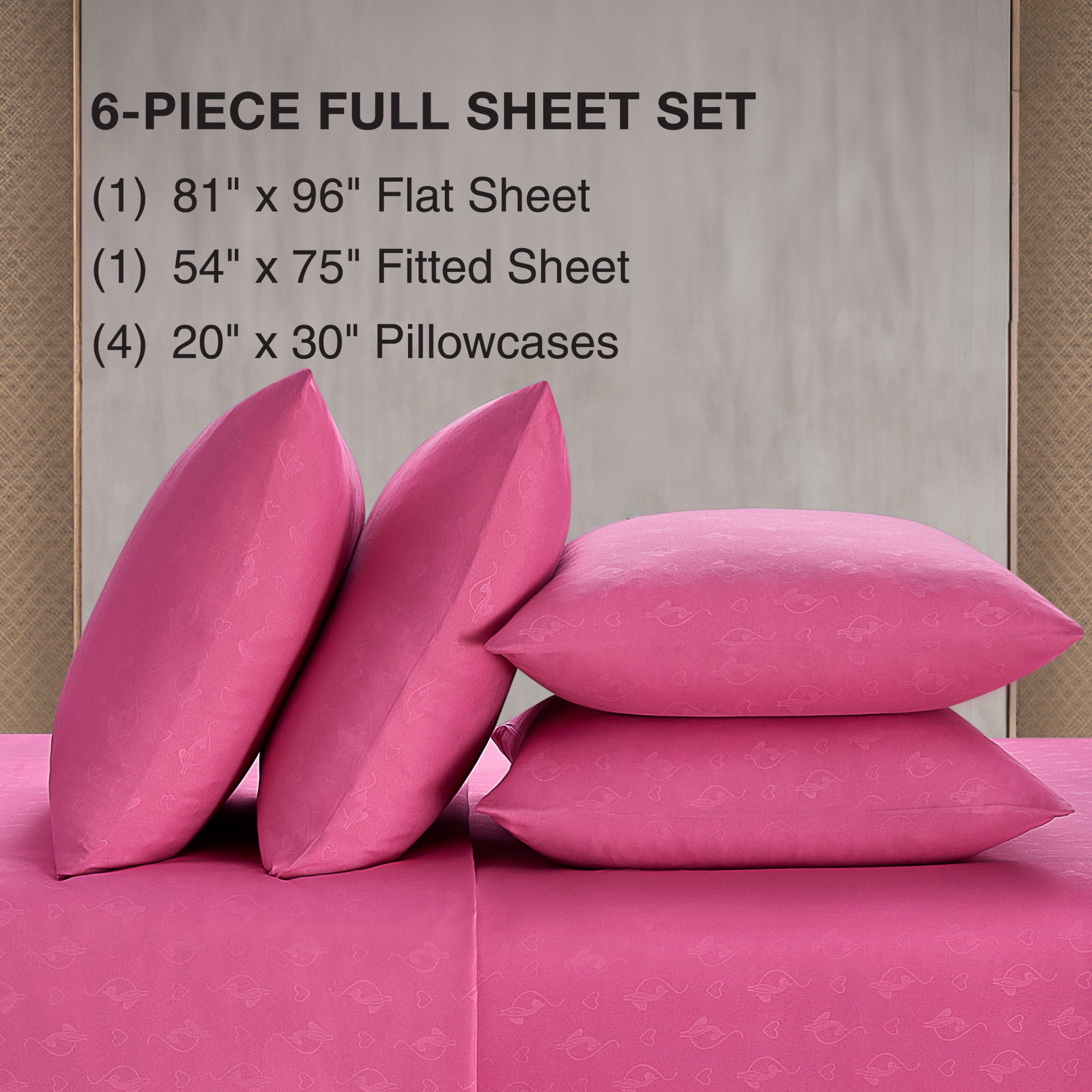 Baby Phat Embossed Microfiber Sheet Sets With Extra Pillowcases, 6-Piece Full, Pink