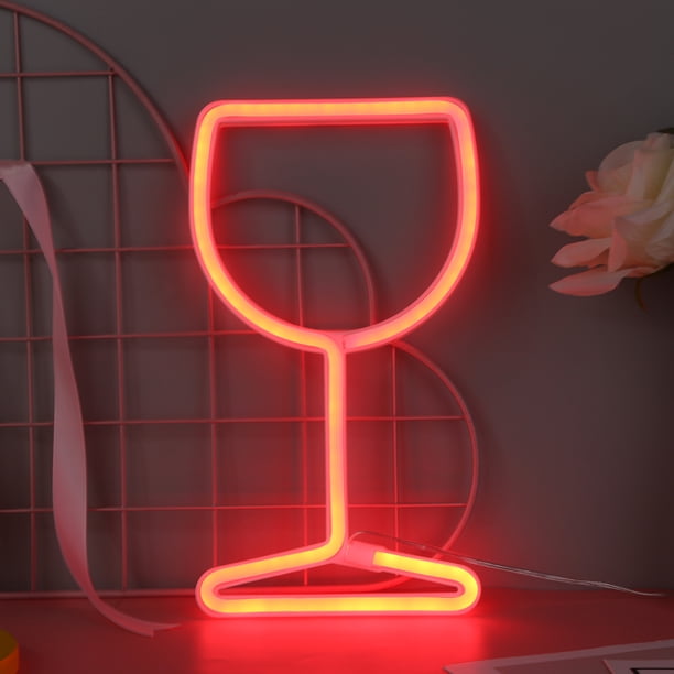 Luz de neón LED Copa de vino Noche USB Navidad Niños Habitación Decoración Rojo