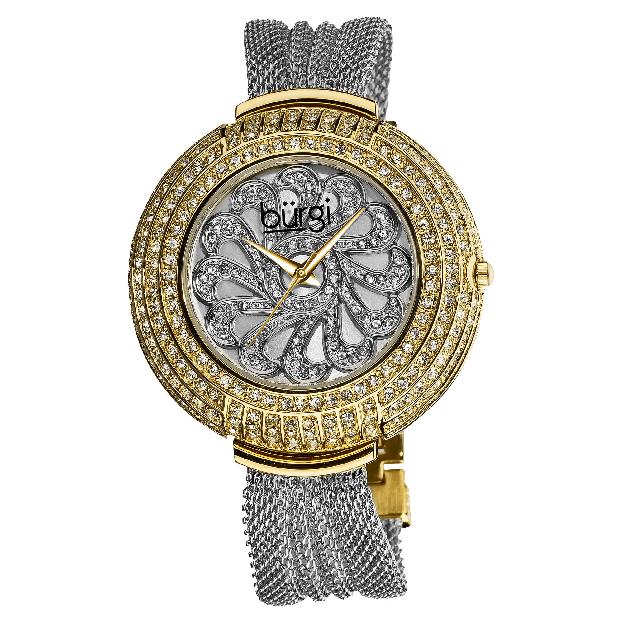 Women's Dazzling Quartz Crystal-Accented Mesh Two-Tone Bracelet Watch ...