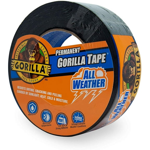 Gorilla All Weather Outdoor Waterproof Duct Tape, UV and Temperature Resistant, 1.88" x 25 yd, Black, Pack of 6