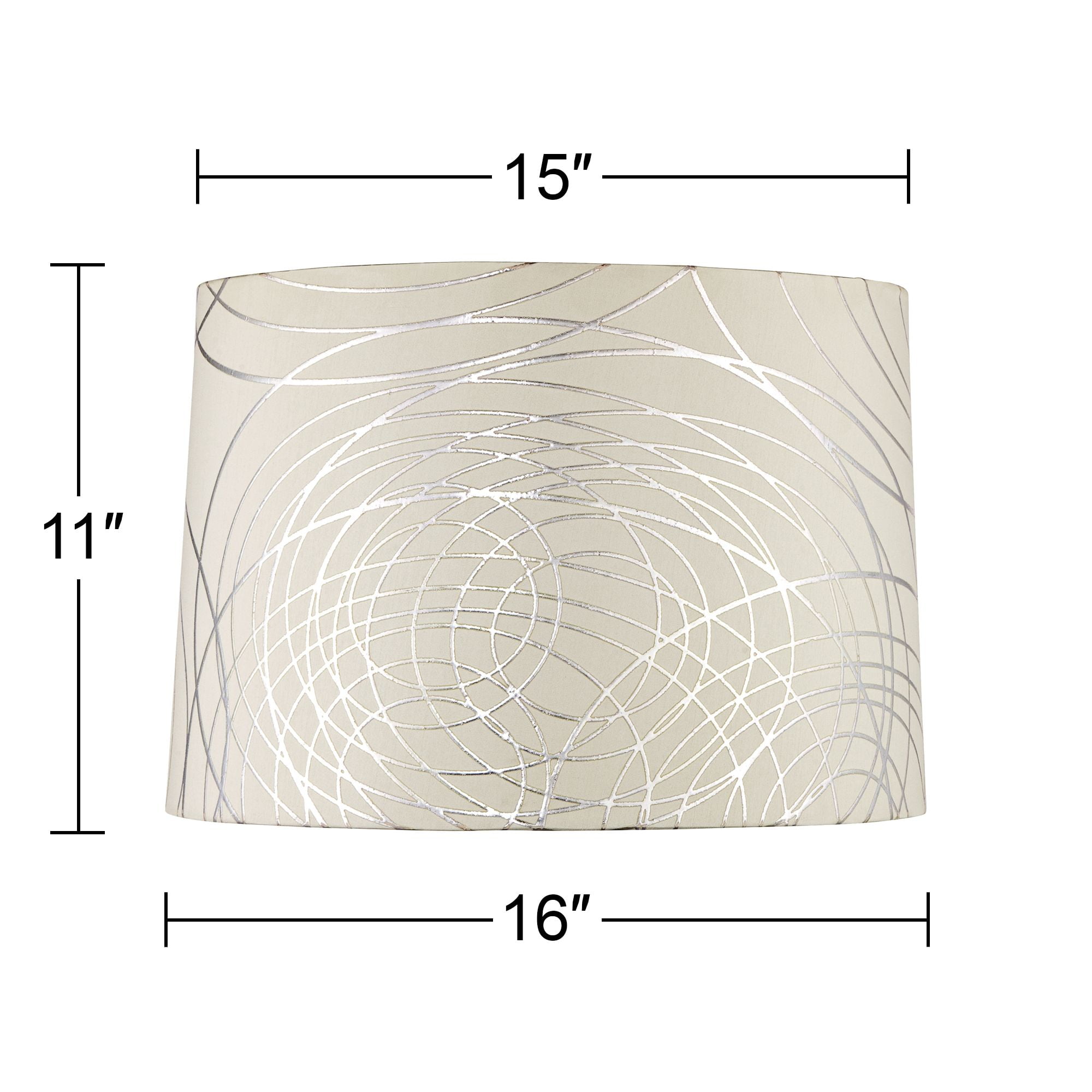 Springcrest Cream with Silver Circles Medium Drum Lamp Shade 15" Top x 16" Bottom x 11" High (Spider) Replacement with Harp and Finial