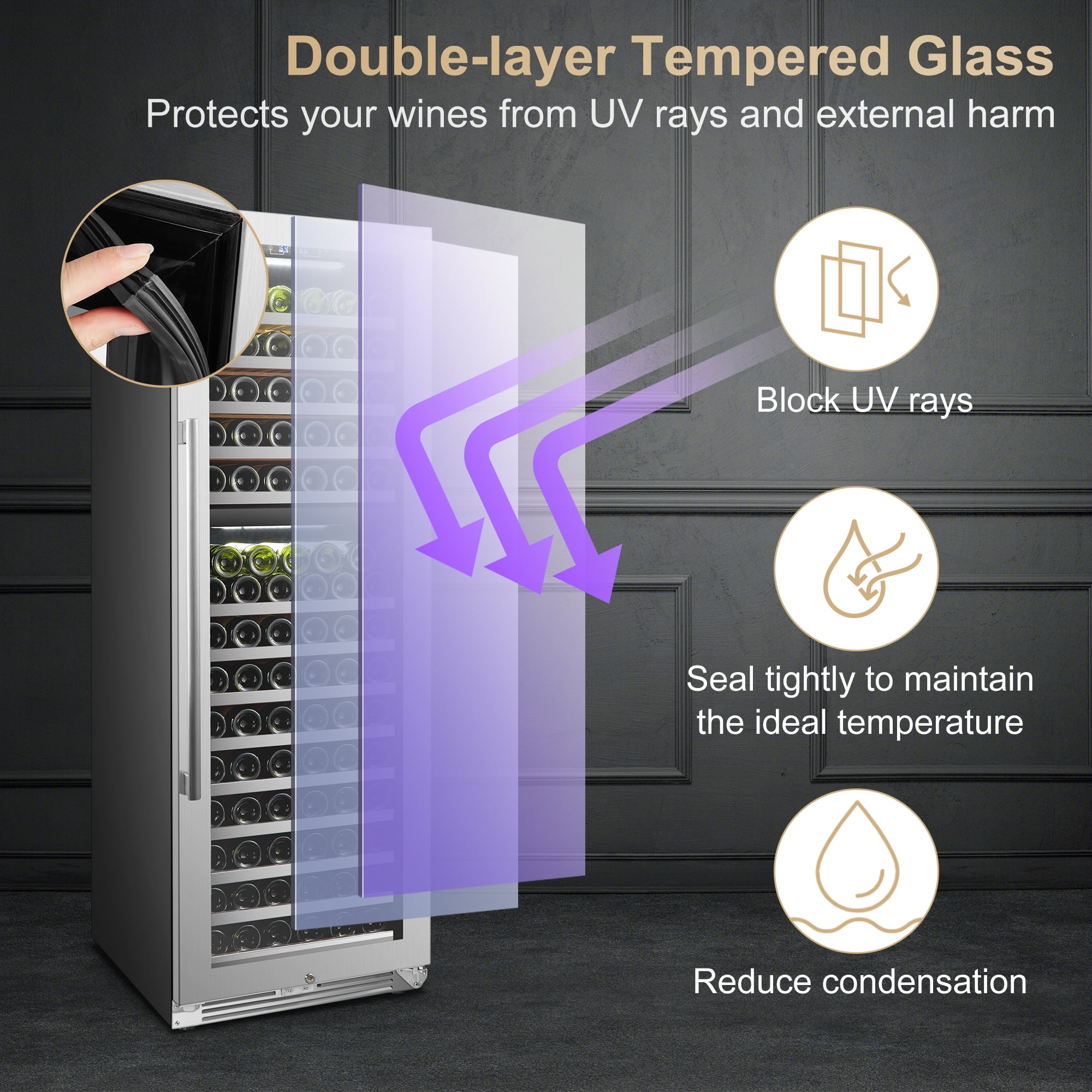 Lanbopro 153 Bottles Dual Zone Seamless Stainless Steel Wine Cooler