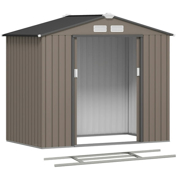7' x 4' Garden Storage Shed w/ Foundation Kit and Double Doors Brown