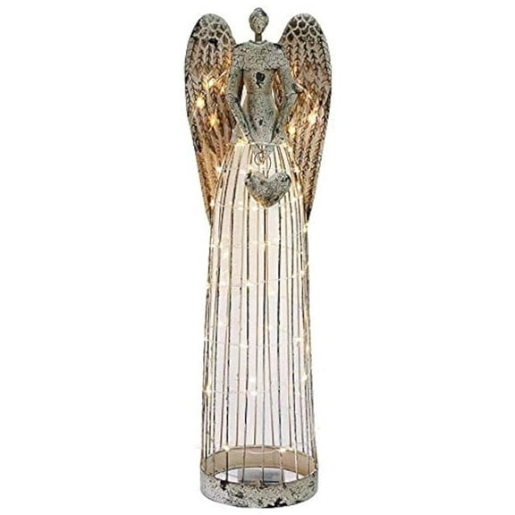 Vintage Metal Angel Garden Statue with Heart Handbag for Indoor Outdoor Yard Lawn Patio Art Decor with String(Style B)