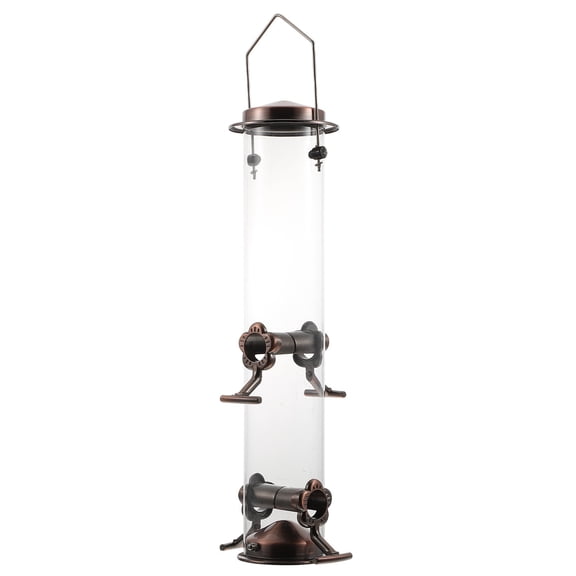 Luxshiny 1Set Metal Tube Bird Feeder Transparent Hanging Design for Garden Outdoor Ornament 11.8X2.9X15.7in