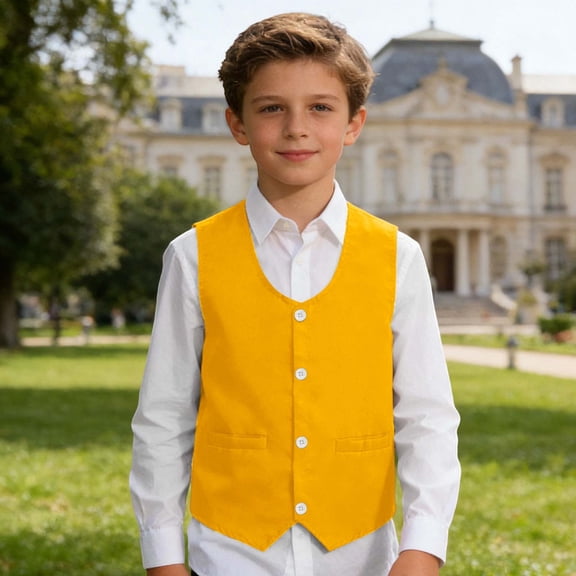 OOOUM Kids Formal Suit Vest Boys Wedding Party Waistcoat Sleeveless Solid Color Classic Button Down Top For Children Yellow 15-16 Years