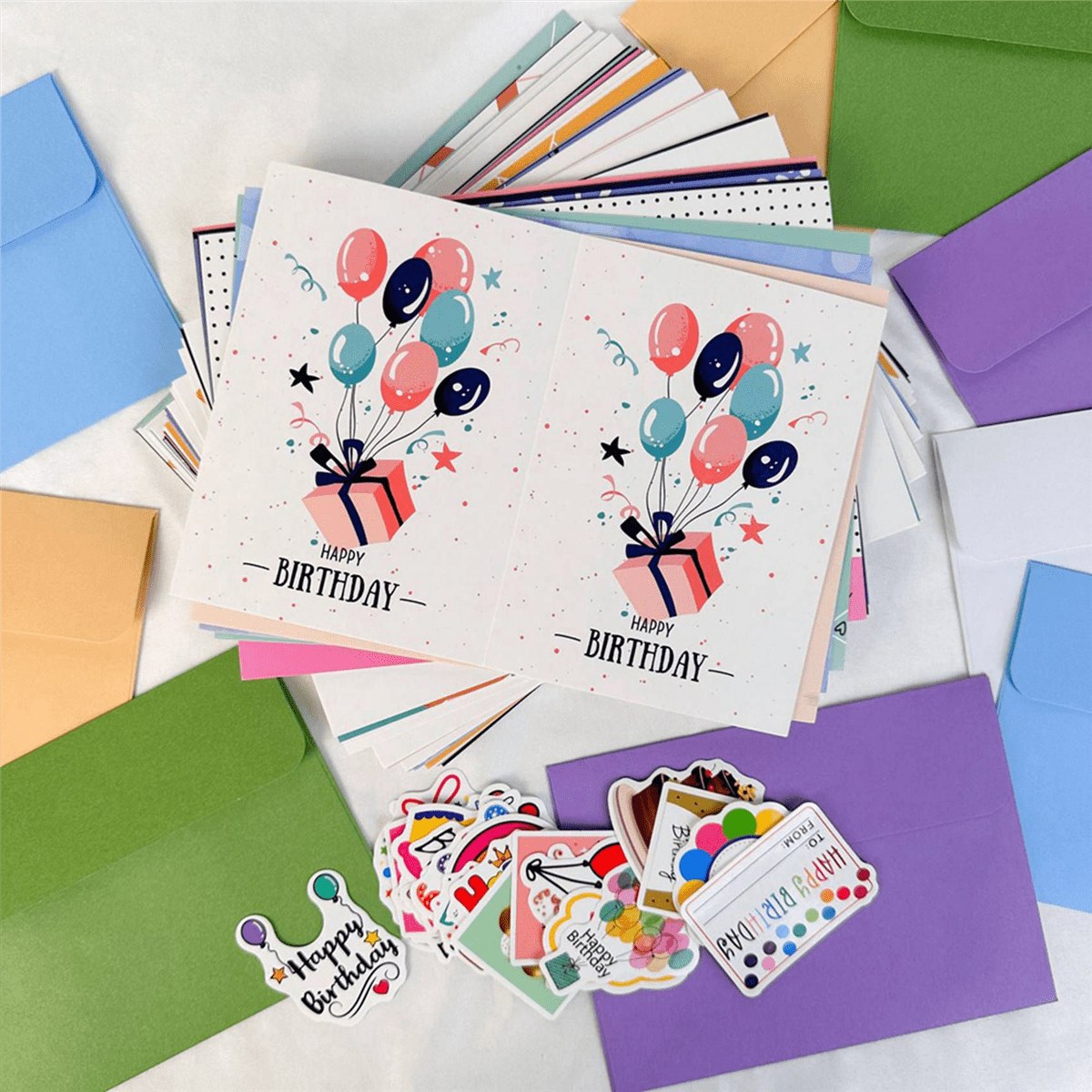 100Pcs Uniqe Birthday Cards with Envelopes and Stickers,Greeting Cards Birthday Cards Pack, Birthday Card Pack for Kids