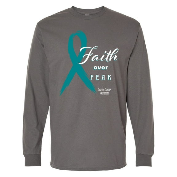 Inktastic Faith over Fear Ovarian Cancer Awareness with Teal Ribbon Long Sleeve T-Shirt