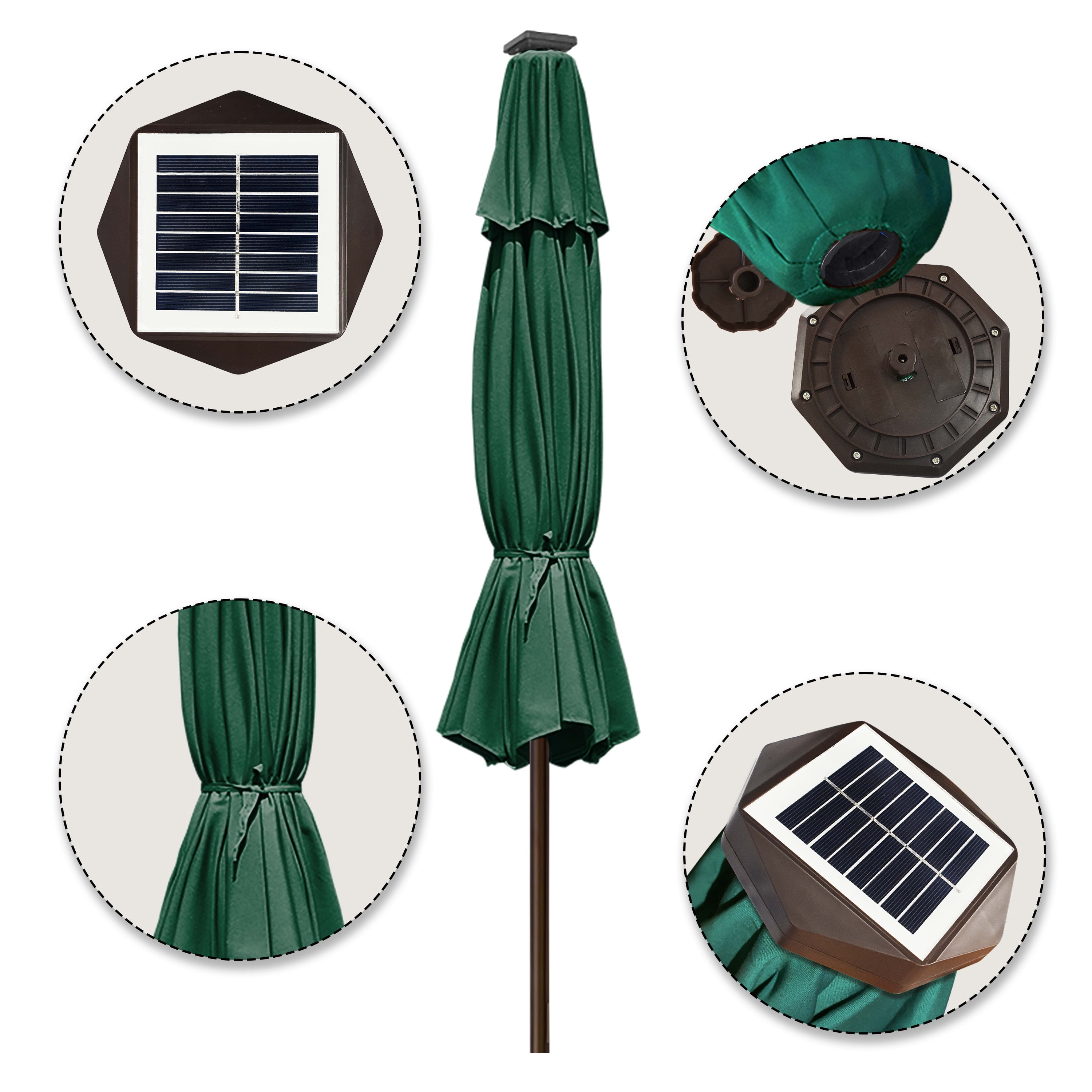 EliteShade Sunbrella Solar Umbrellas 9ft Market Umbrella with 80 LED Lights Patio Umbrellas Outdoor Table Umbrella with Ventilation and 5 Years Non-Fading Top,Emerald
