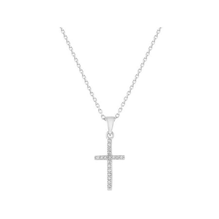 - 925 Sterling Silver Clear CZ Small Cross Pendant Necklace Kids Girls 16
