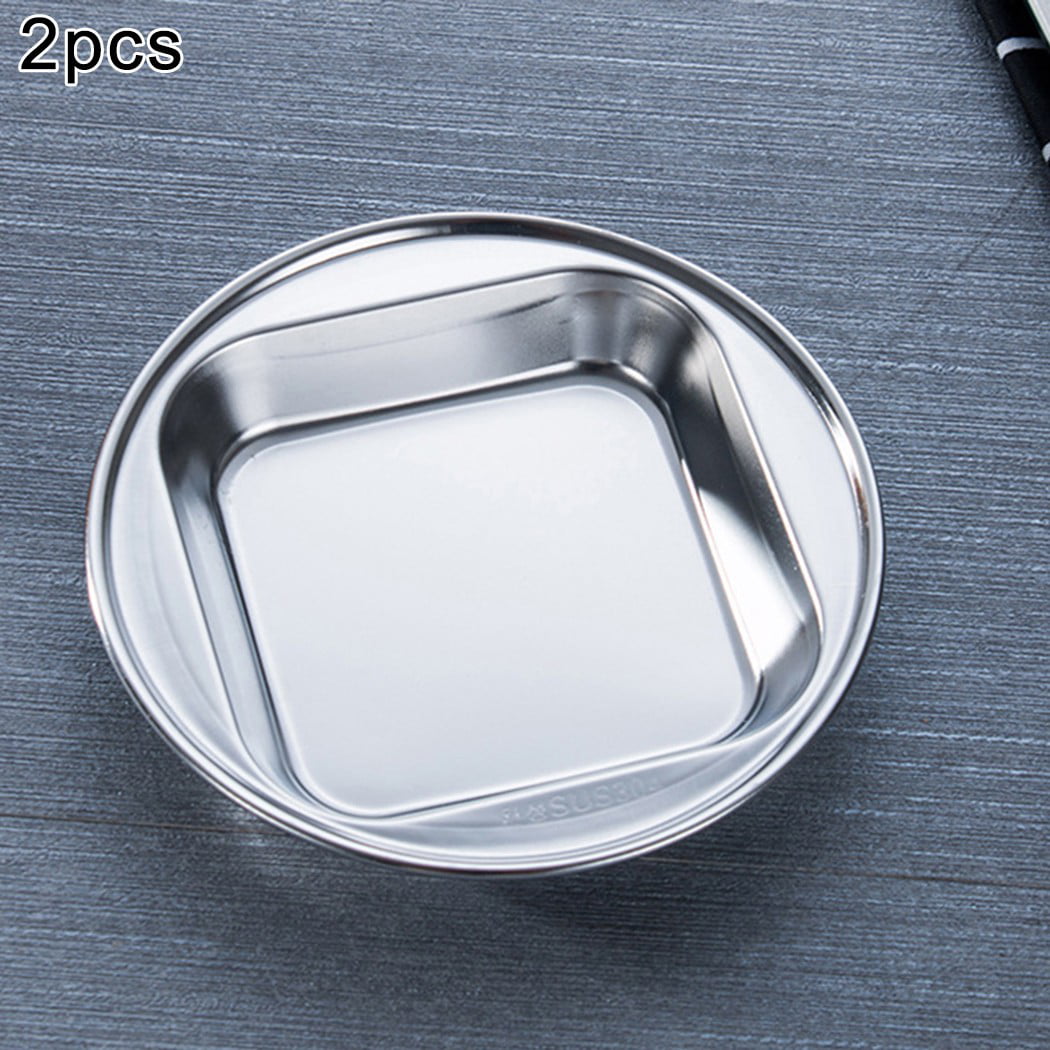 Stainless Steel Sauce Dish Divided BBQ Sauce Spice Dipping Tray Plate Dish