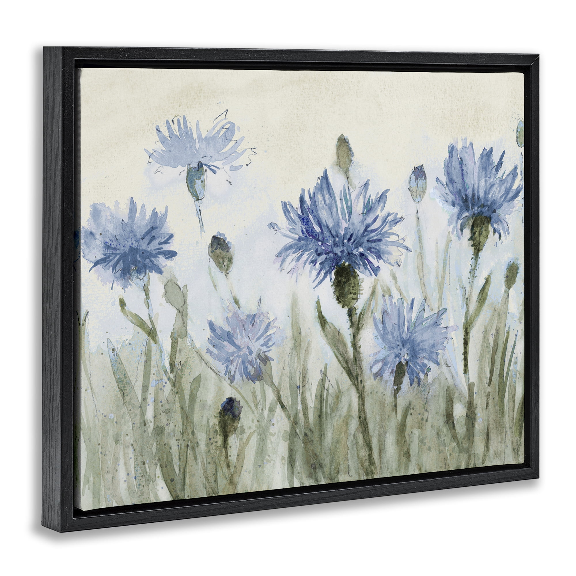 Stupell Industries Blue Cornflowers Meadow Black Framed Floater Canvas Wall Art, design by Lanie Loreth