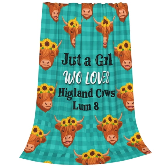 Highland Cow Blanket Sunflower Crown Gingham Checkered Throw Blanket Flannel Fleece Home Decor Room Decor Sofa Couch Bed Art Blanket Gift All Ages 50x40