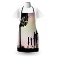thumbnail image 3 of Silhouette Apron, Playing Under a Tree in Soft Color Change Sky Backdrop, Unisex Kitchen Bib with Adjustable Neck for Cooking Gardening, Adult Size, Charcoal Grey Multicolor, by Ambesonne, 3 of 4