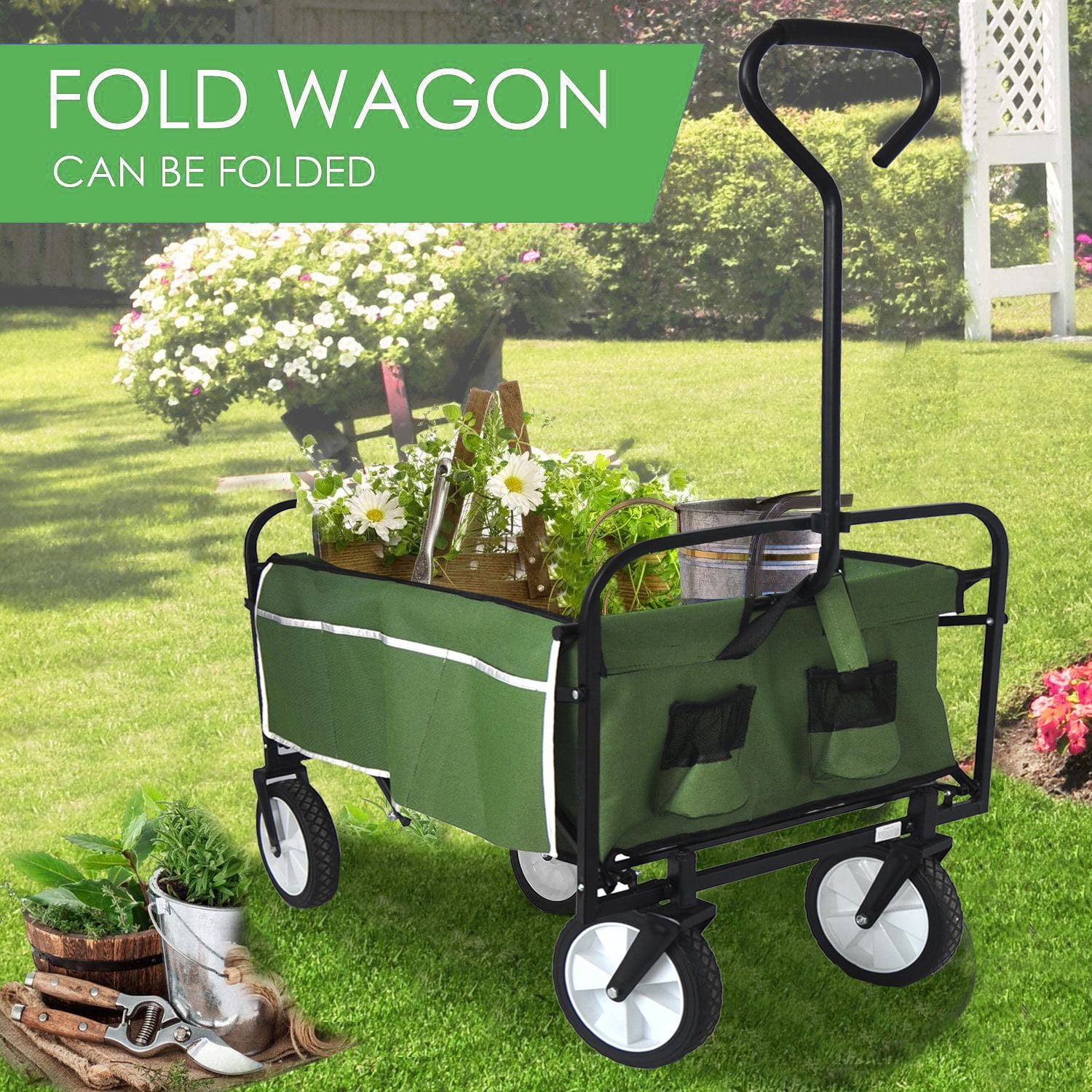 Heavy Duty Collapsible Outdoor Utility Wagon Beach Garden Cart Shopping Trolley 
