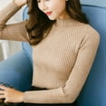 thumbnail image 3 of Suéter de cuello alto medio para mujer, suéter estilo coreano, suéter de otoño e invierno, cálido, de gran tamaño, con pétalos roscados, manga larga para mujer, 3 of 5