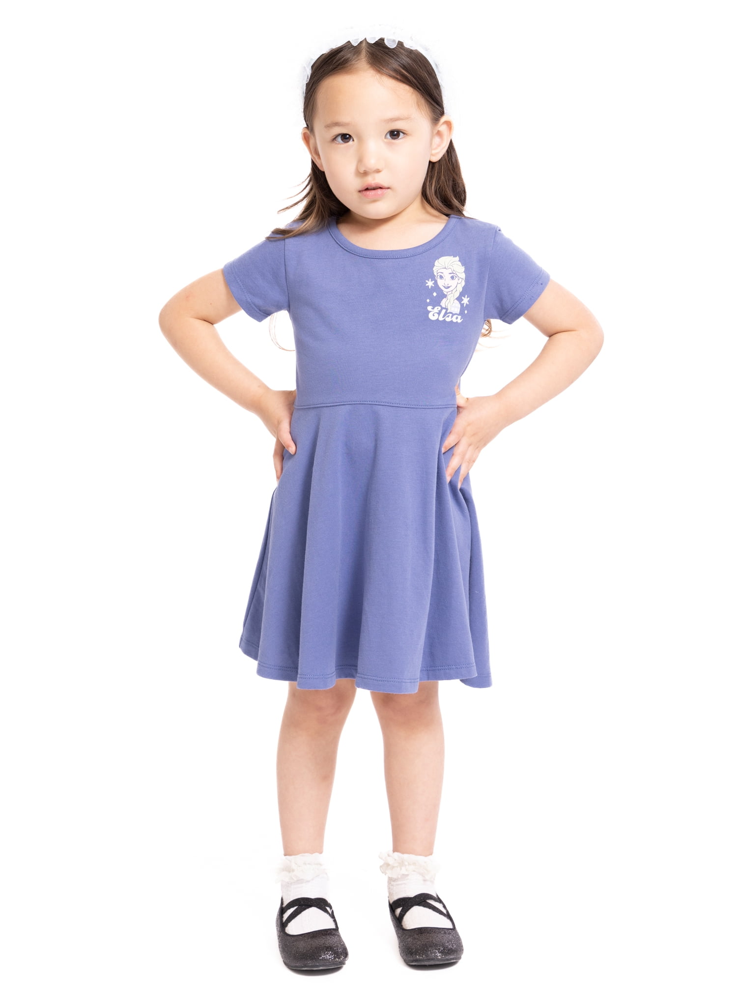 Frozen Toddler Girls Graphic Print Skater Dress with Short Sleeves, Sizes 12M-5T