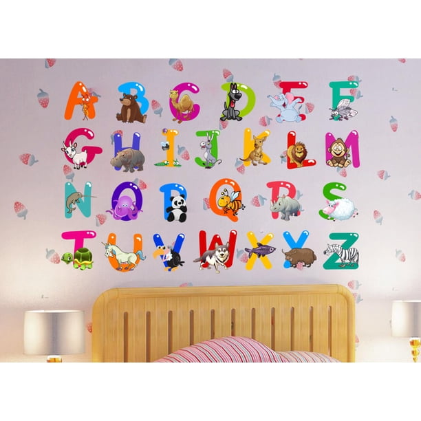 Adhesivos de pared con dibujos animados de animales del alfabeto ABC educativos