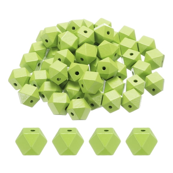 Uxcell 50pcs 16mm Light Green Geometric Wood Beads 3.6mm Large Hole Polygon Wooden Loose Spacer Beads for Jewelry Making Necklace Bracelets DIY Crafts Macrame Handmade Decorations
